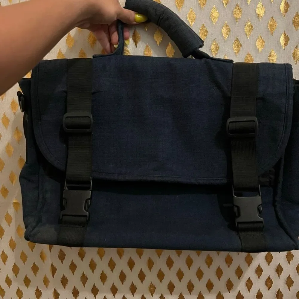 Vintage book bag denim with buckles
